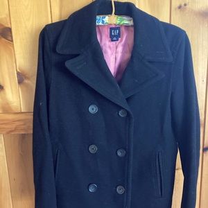 Gap Black peacoat with pink satin lining
